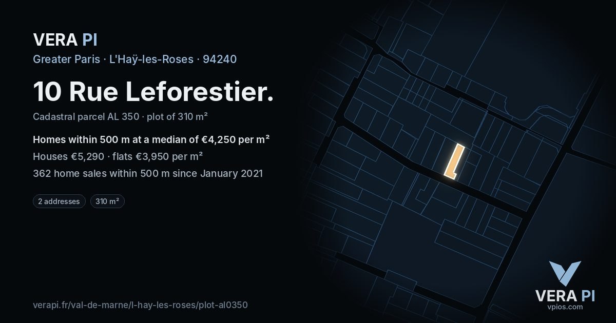10 Rue Leforestier, L'Haÿ-les-Roses at night – the plot lit, the parcels around coloured by the prices near them