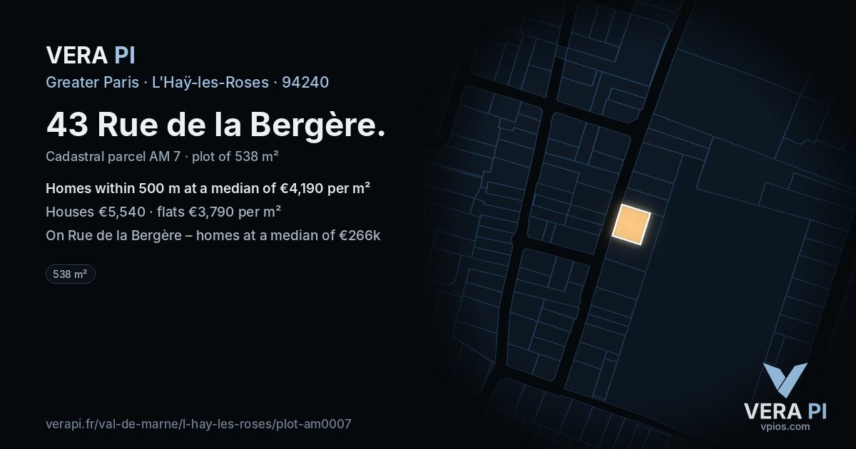 43 Rue de la Bergère, L'Haÿ-les-Roses at night – the plot lit, the parcels around coloured by the prices near them