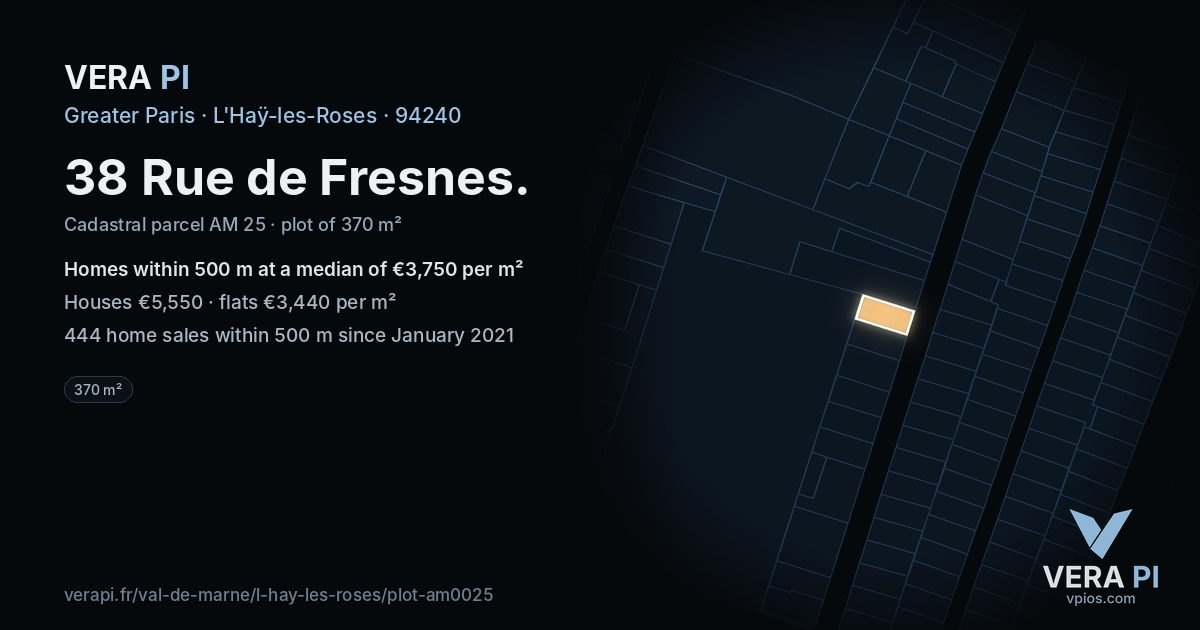 38 Rue de Fresnes, L'Haÿ-les-Roses at night – the plot lit, the parcels around coloured by the prices near them