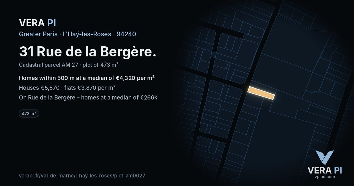 31 Rue de la Bergère, L'Haÿ-les-Roses at night – the plot lit, the parcels around coloured by the prices near them