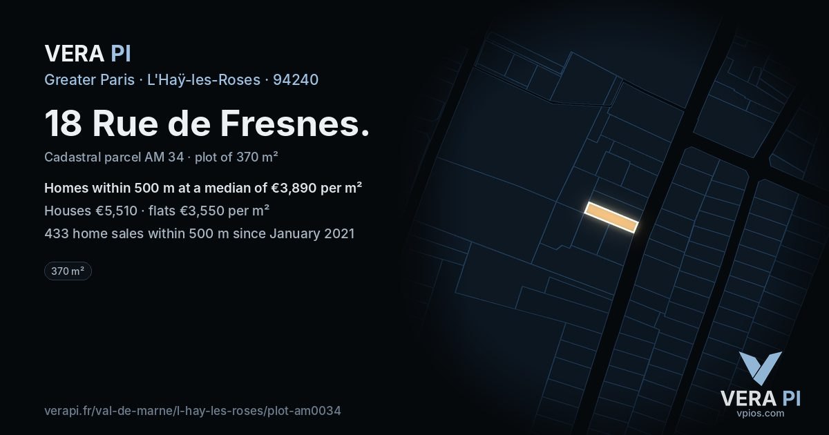 18 Rue de Fresnes, L'Haÿ-les-Roses at night – the plot lit, the parcels around coloured by the prices near them