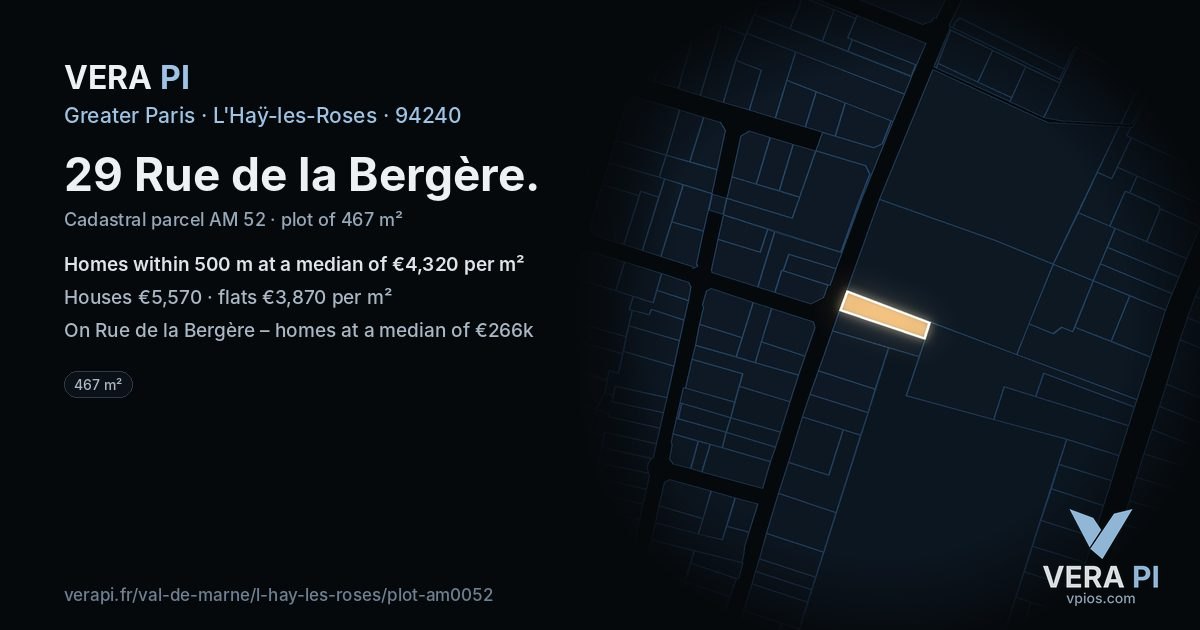 29 Rue de la Bergère, L'Haÿ-les-Roses at night – the plot lit, the parcels around coloured by the prices near them