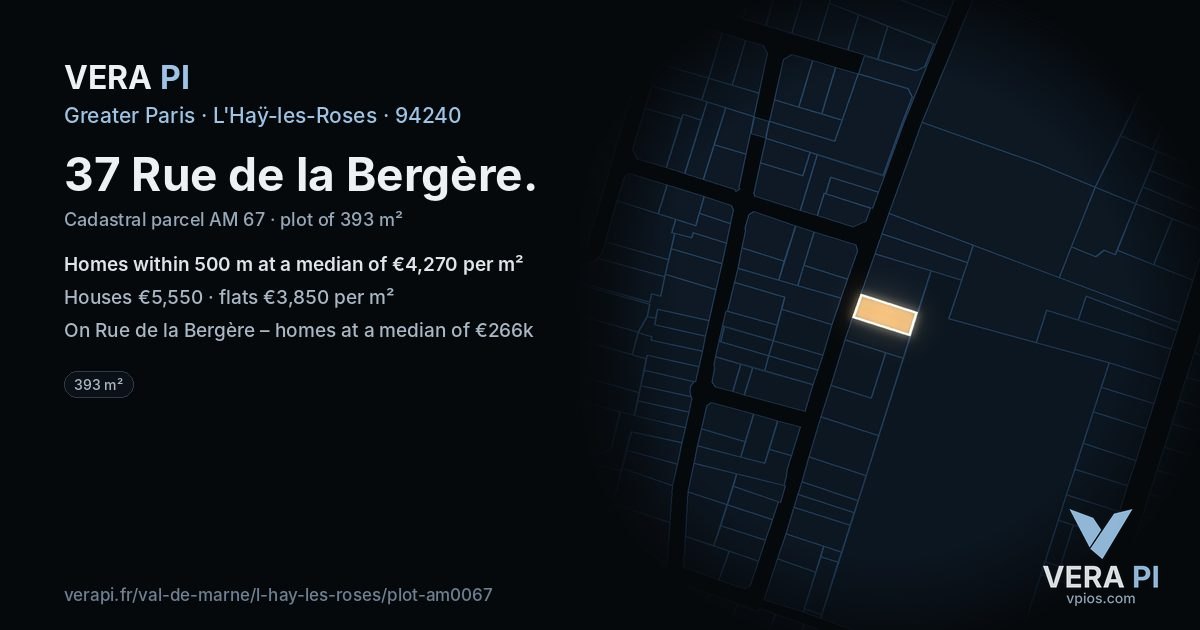 37 Rue de la Bergère, L'Haÿ-les-Roses at night – the plot lit, the parcels around coloured by the prices near them