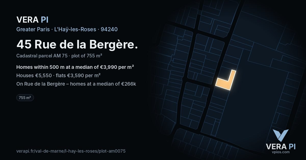 45 Rue de la Bergère, L'Haÿ-les-Roses at night – the plot lit, the parcels around coloured by the prices near them