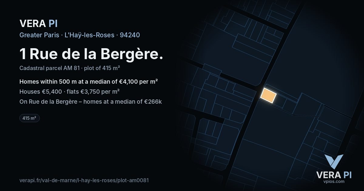 1 Rue de la Bergère, L'Haÿ-les-Roses at night – the plot lit, the parcels around coloured by the prices near them