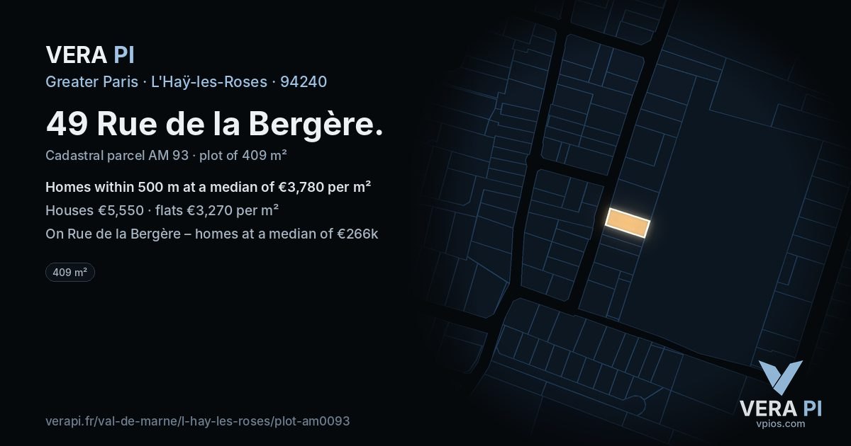 49 Rue de la Bergère, L'Haÿ-les-Roses at night – the plot lit, the parcels around coloured by the prices near them
