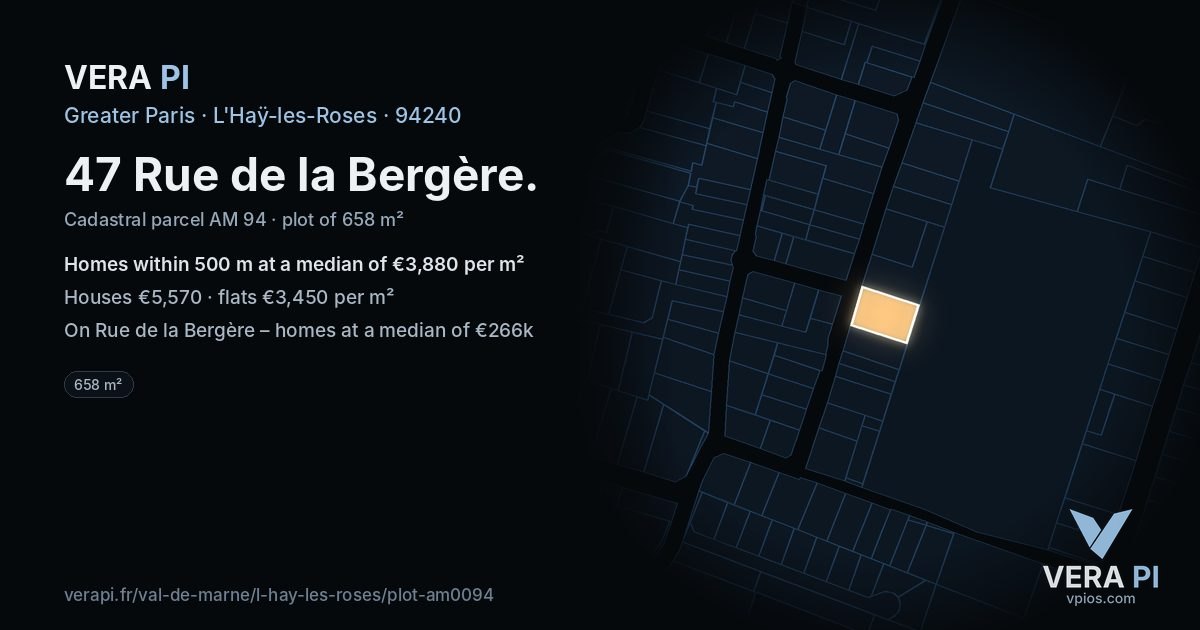 47 Rue de la Bergère, L'Haÿ-les-Roses at night – the plot lit, the parcels around coloured by the prices near them