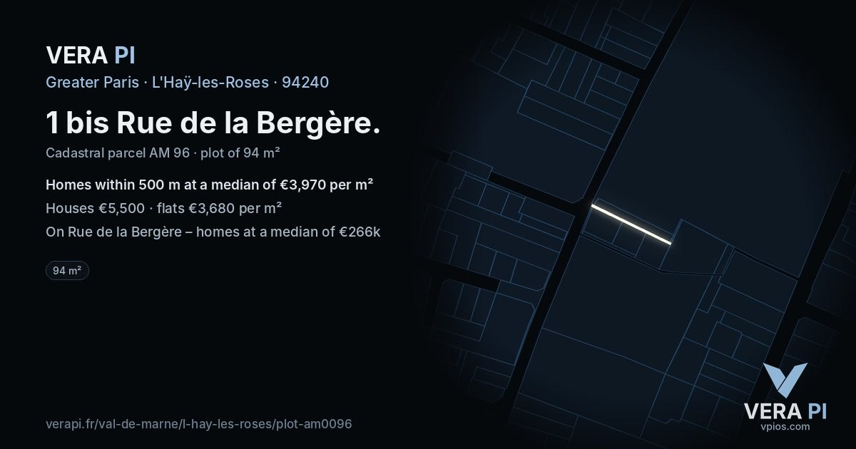 1 bis Rue de la Bergère, L'Haÿ-les-Roses at night – the plot lit, the parcels around coloured by the prices near them