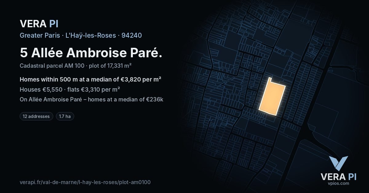5 Allée Ambroise Paré, L'Haÿ-les-Roses at night – the plot lit, the parcels around coloured by the prices near them