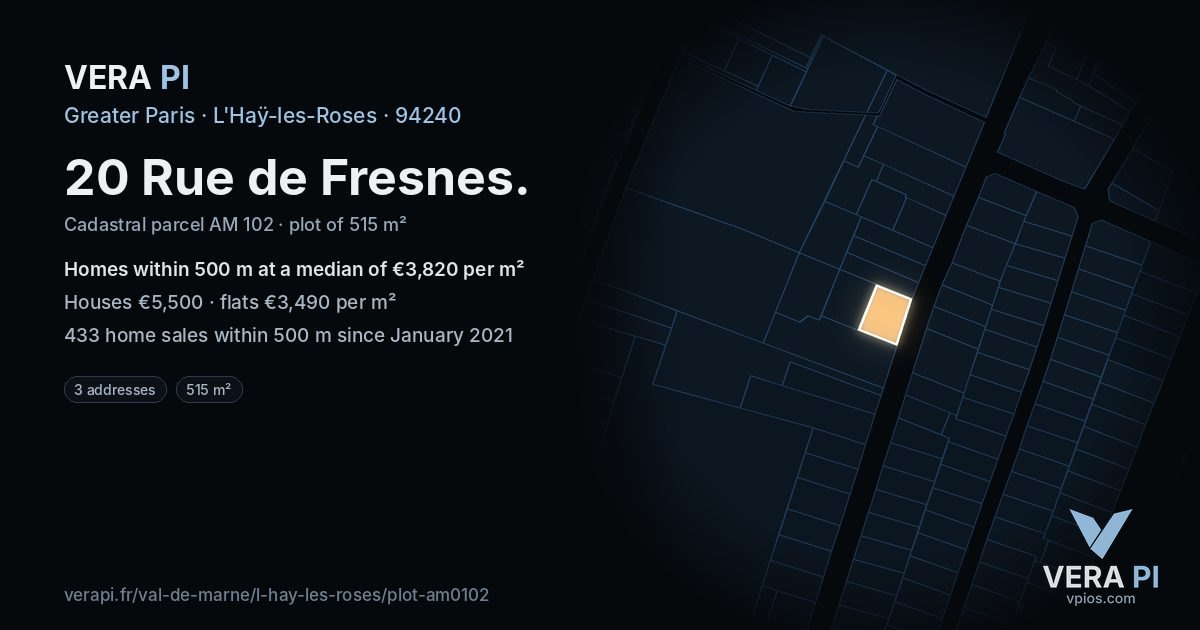20 Rue de Fresnes, L'Haÿ-les-Roses at night – the plot lit, the parcels around coloured by the prices near them