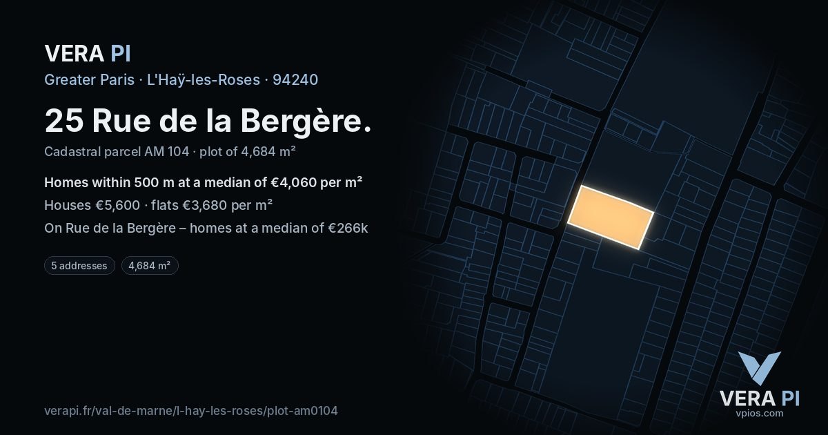 25 Rue de la Bergère, L'Haÿ-les-Roses at night – the plot lit, the parcels around coloured by the prices near them