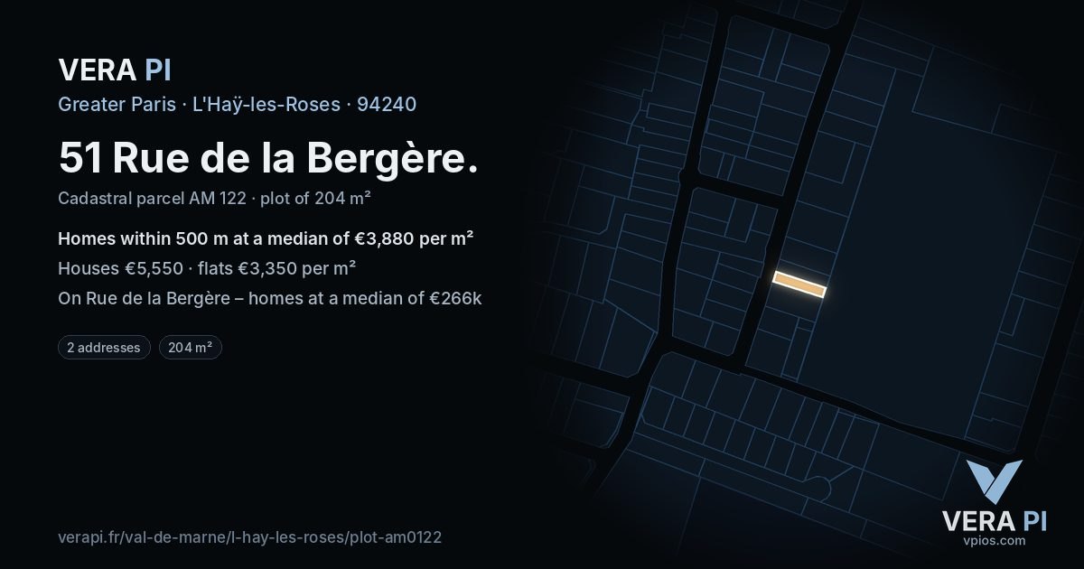 51 Rue de la Bergère, L'Haÿ-les-Roses at night – the plot lit, the parcels around coloured by the prices near them