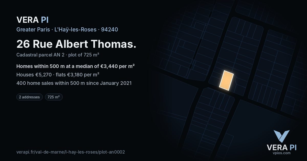 26 Rue Albert Thomas, L'Haÿ-les-Roses at night – the plot lit, the parcels around coloured by the prices near them