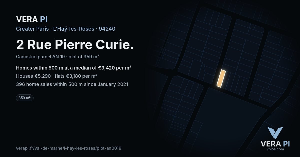 2 Rue Pierre Curie, L'Haÿ-les-Roses at night – the plot lit, the parcels around coloured by the prices near them