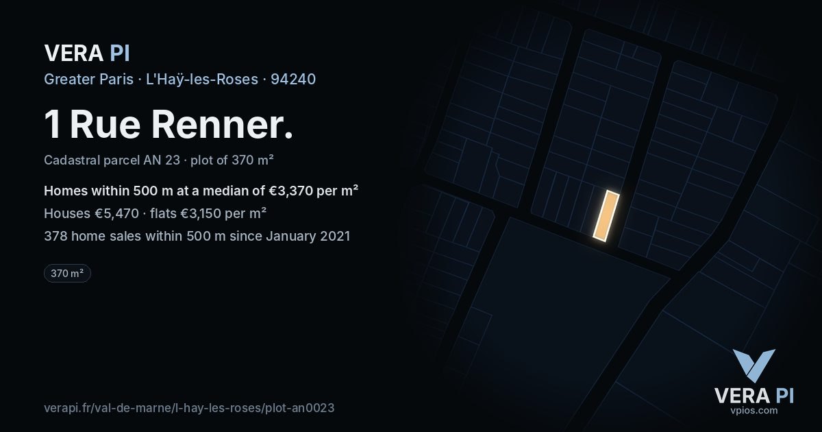 1 Rue Renner, L'Haÿ-les-Roses at night – the plot lit, the parcels around coloured by the prices near them