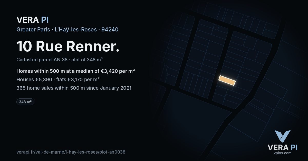 10 Rue Renner, L'Haÿ-les-Roses at night – the plot lit, the parcels around coloured by the prices near them