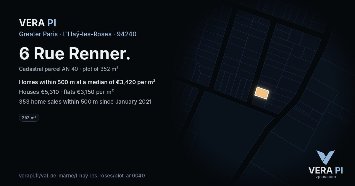 6 Rue Renner, L'Haÿ-les-Roses at night – the plot lit, the parcels around coloured by the prices near them