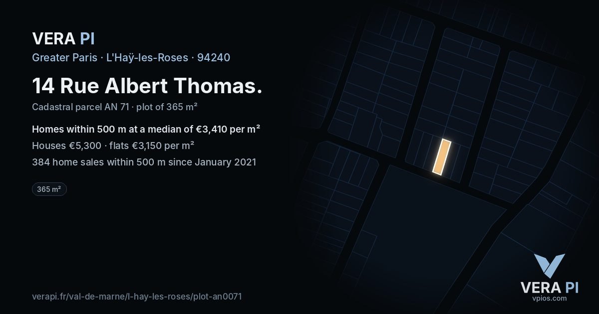 14 Rue Albert Thomas, L'Haÿ-les-Roses at night – the plot lit, the parcels around coloured by the prices near them