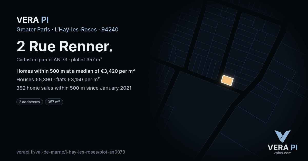 2 Rue Renner, L'Haÿ-les-Roses at night – the plot lit, the parcels around coloured by the prices near them