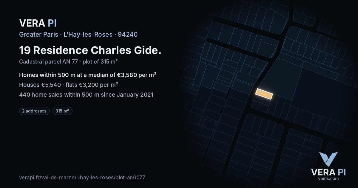 19 Residence Charles Gide, L'Haÿ-les-Roses at night – the plot lit, the parcels around coloured by the prices near them