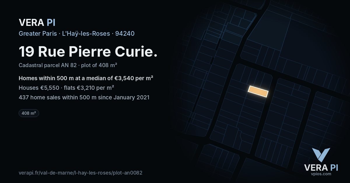 19 Rue Pierre Curie, L'Haÿ-les-Roses at night – the plot lit, the parcels around coloured by the prices near them
