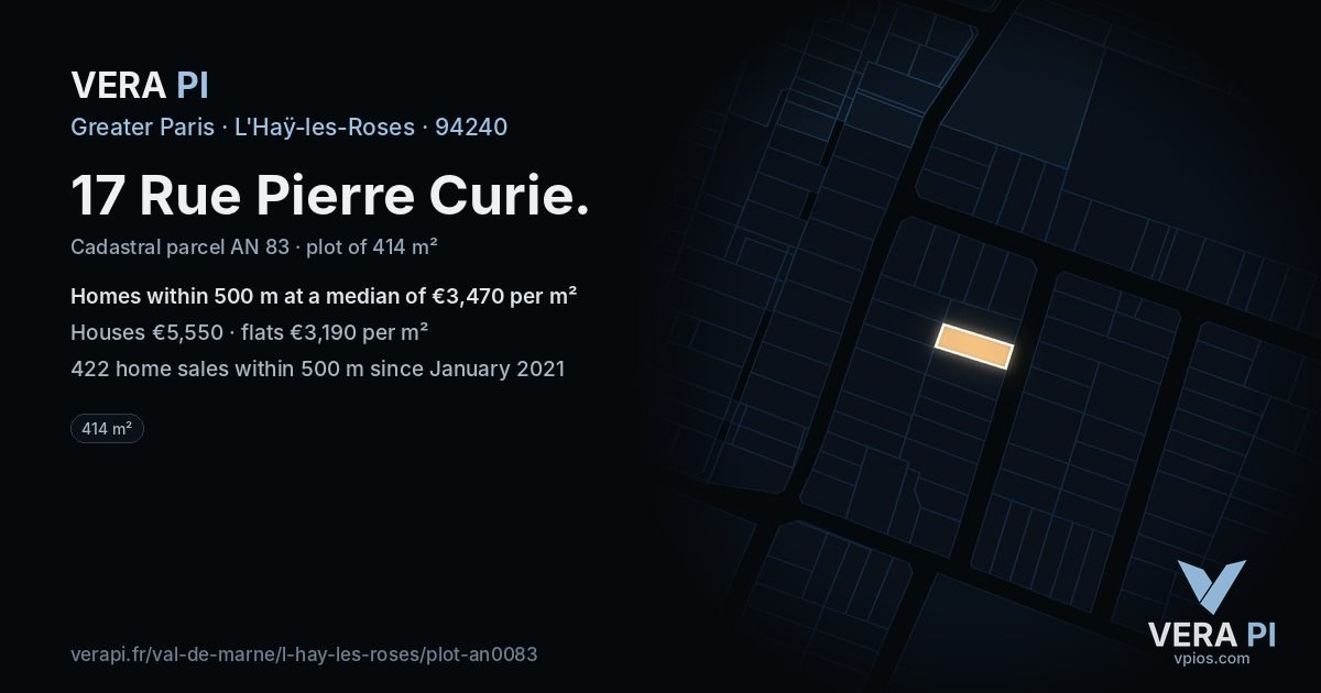 17 Rue Pierre Curie, L'Haÿ-les-Roses at night – the plot lit, the parcels around coloured by the prices near them