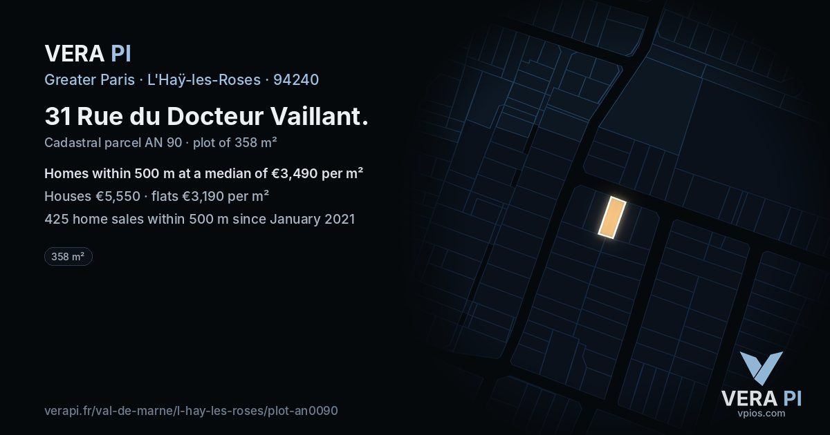 31 Rue du Docteur Vaillant, L'Haÿ-les-Roses at night – the plot lit, the parcels around coloured by the prices near them