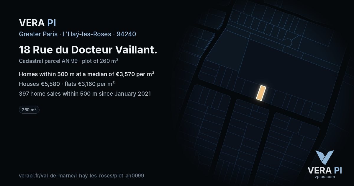 18 Rue du Docteur Vaillant, L'Haÿ-les-Roses at night – the plot lit, the parcels around coloured by the prices near them