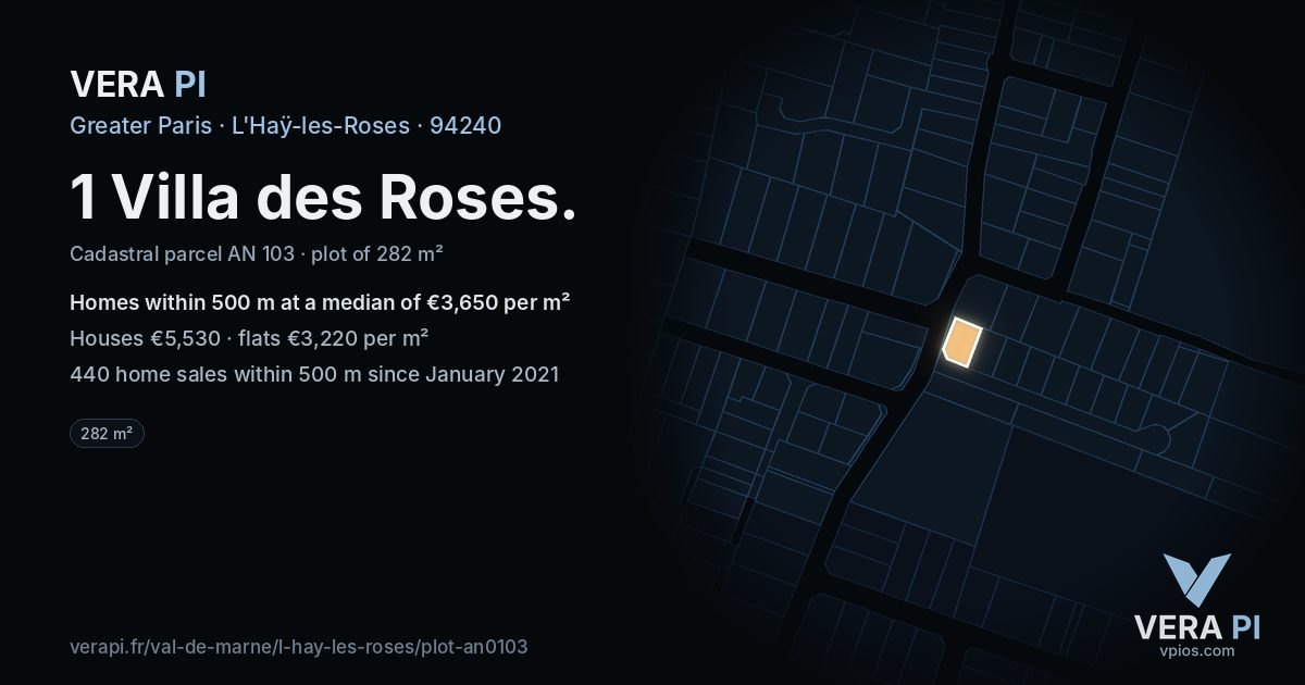 1 Villa des Roses, L'Haÿ-les-Roses at night – the plot lit, the parcels around coloured by the prices near them