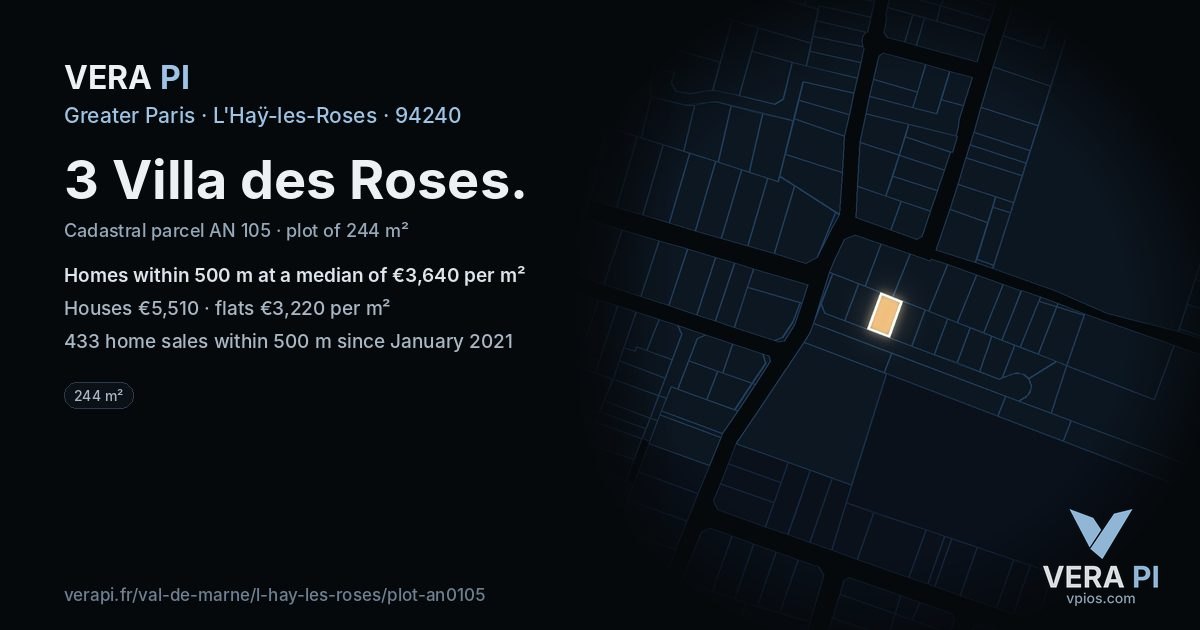 3 Villa des Roses, L'Haÿ-les-Roses at night – the plot lit, the parcels around coloured by the prices near them
