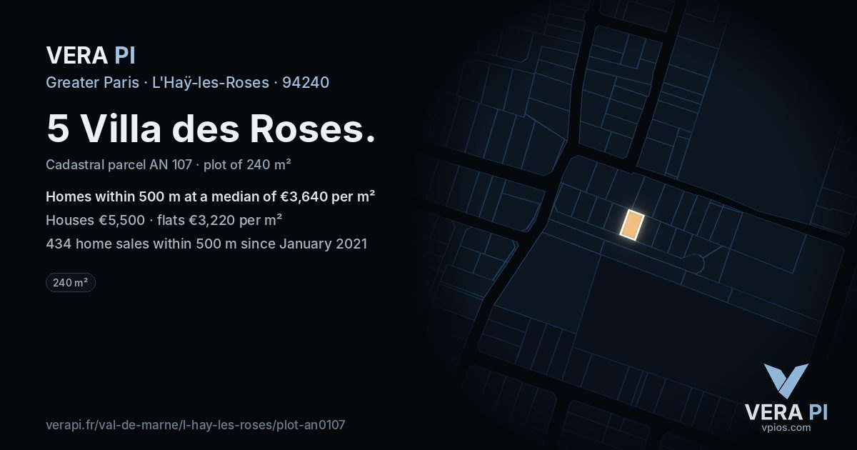 5 Villa des Roses, L'Haÿ-les-Roses at night – the plot lit, the parcels around coloured by the prices near them