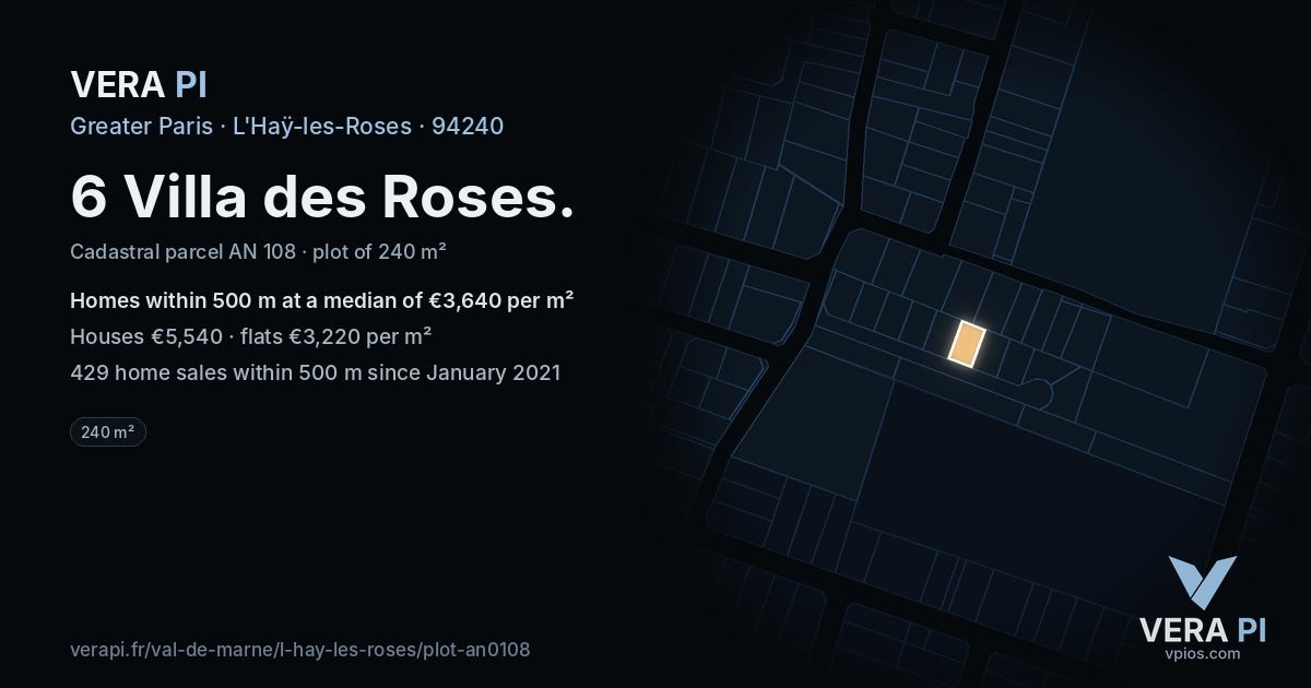 6 Villa des Roses, L'Haÿ-les-Roses at night – the plot lit, the parcels around coloured by the prices near them