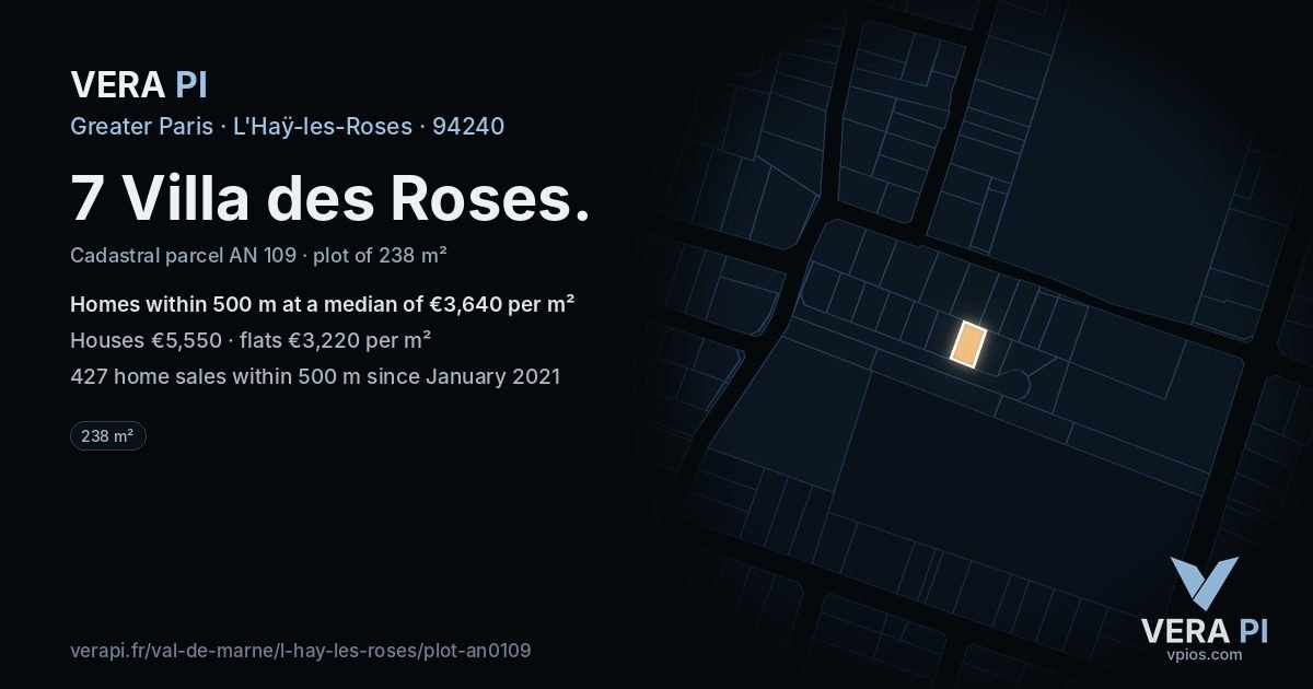 7 Villa des Roses, L'Haÿ-les-Roses at night – the plot lit, the parcels around coloured by the prices near them