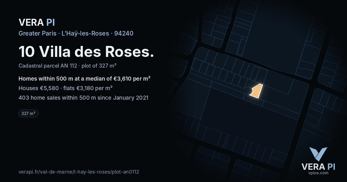 10 Villa des Roses, L'Haÿ-les-Roses at night – the plot lit, the parcels around coloured by the prices near them