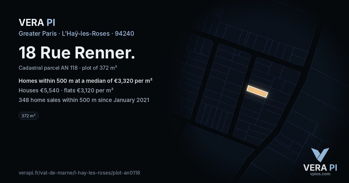 18 Rue Renner, L'Haÿ-les-Roses at night – the plot lit, the parcels around coloured by the prices near them