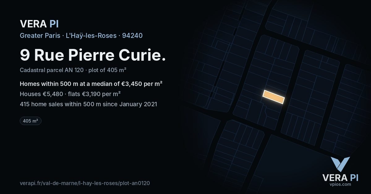 9 Rue Pierre Curie, L'Haÿ-les-Roses at night – the plot lit, the parcels around coloured by the prices near them