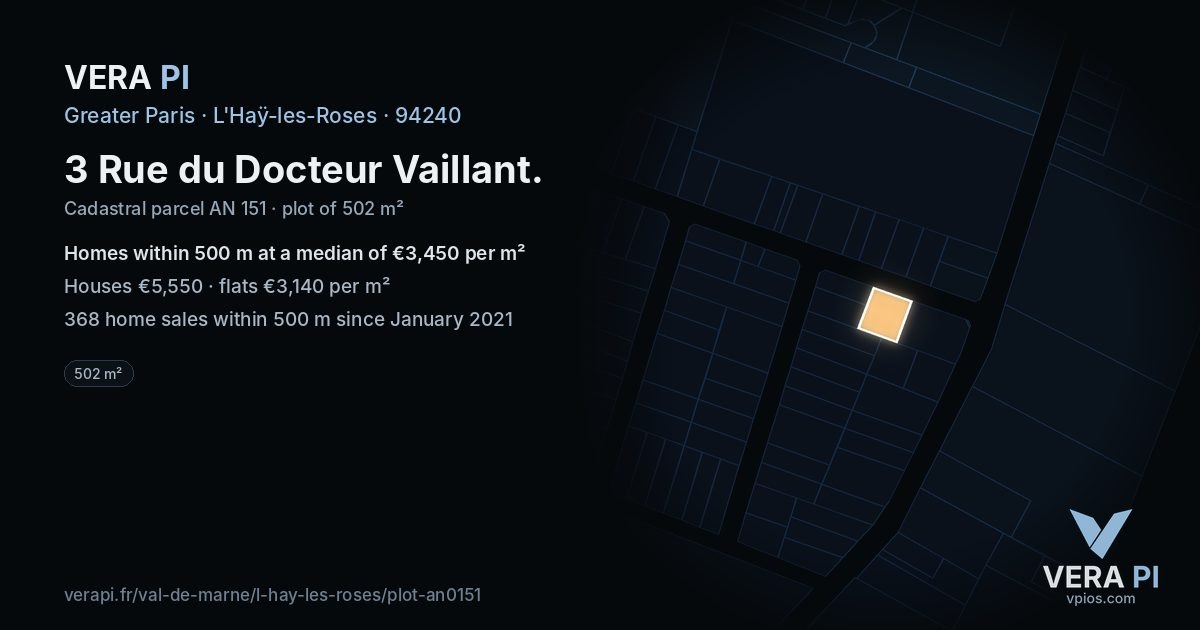 3 Rue du Docteur Vaillant, L'Haÿ-les-Roses at night – the plot lit, the parcels around coloured by the prices near them