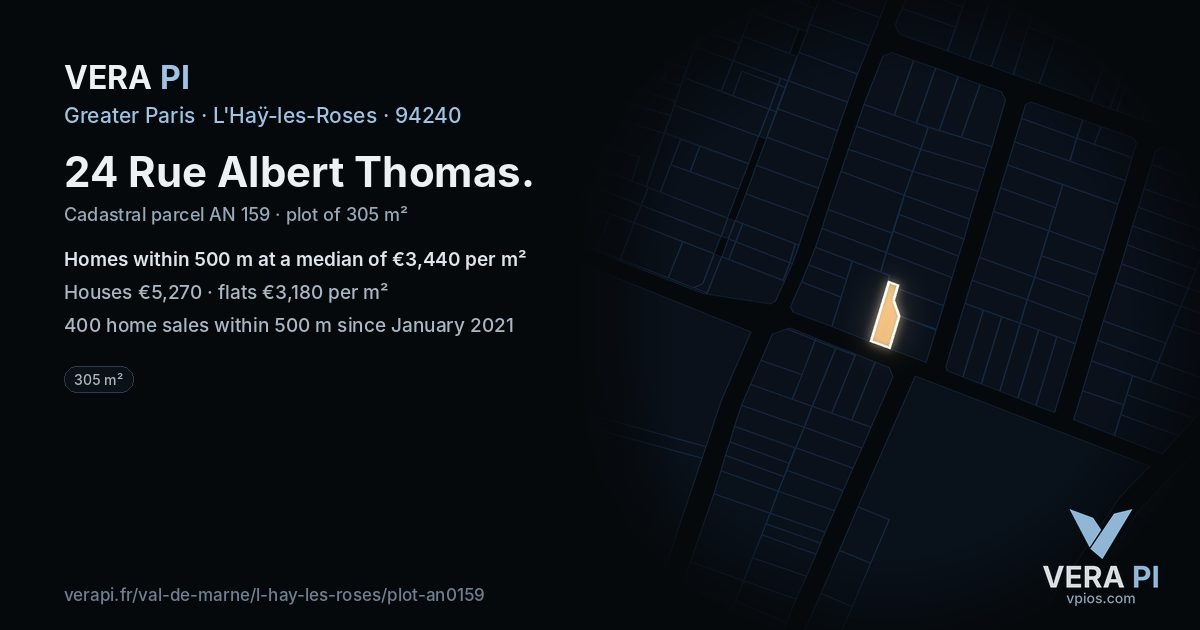 24 Rue Albert Thomas, L'Haÿ-les-Roses at night – the plot lit, the parcels around coloured by the prices near them