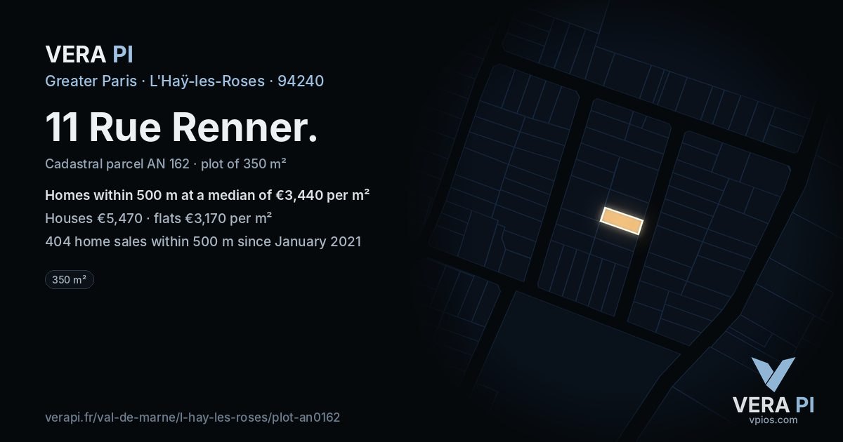 11 Rue Renner, L'Haÿ-les-Roses at night – the plot lit, the parcels around coloured by the prices near them
