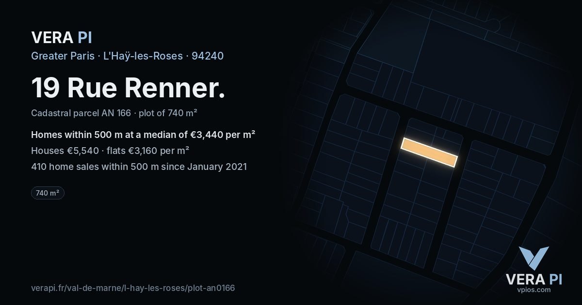19 Rue Renner, L'Haÿ-les-Roses at night – the plot lit, the parcels around coloured by the prices near them