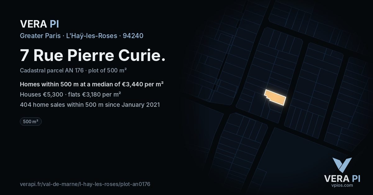 7 Rue Pierre Curie, L'Haÿ-les-Roses at night – the plot lit, the parcels around coloured by the prices near them