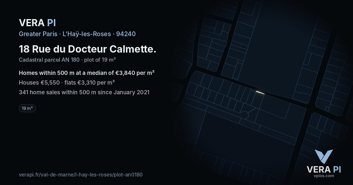18 Rue du Docteur Calmette, L'Haÿ-les-Roses at night – the plot lit, the parcels around coloured by the prices near them