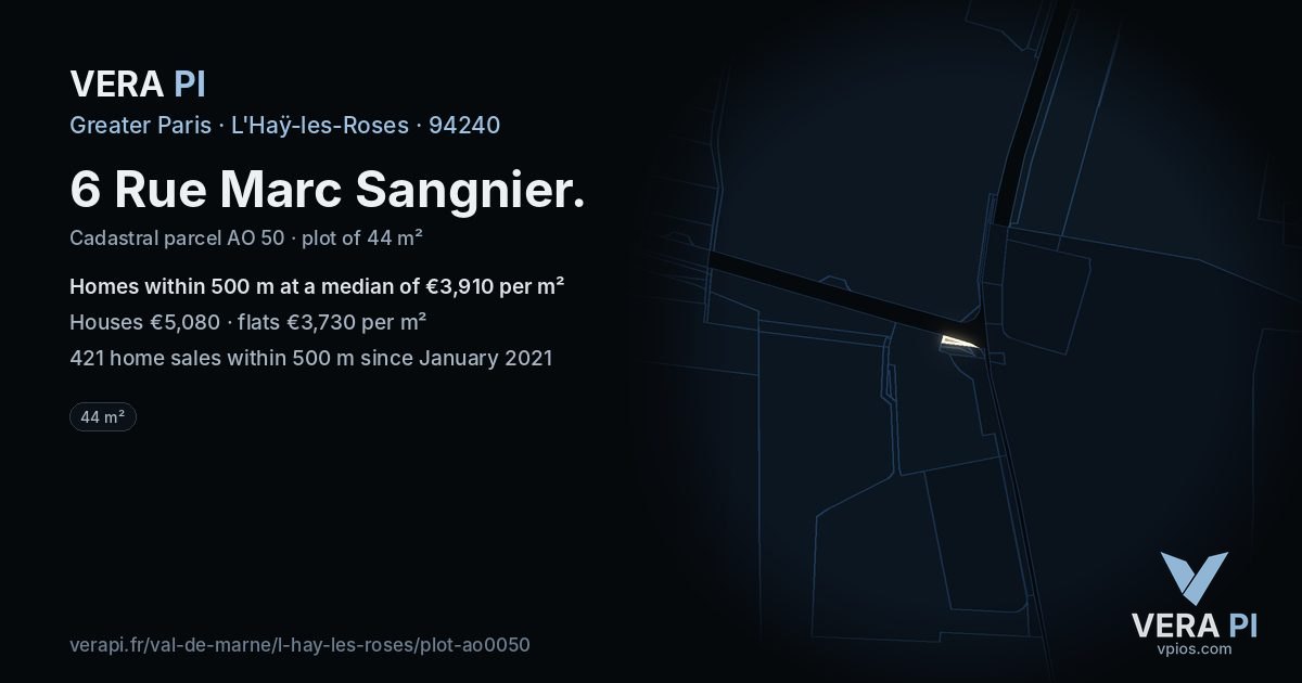 6 Rue Marc Sangnier, L'Haÿ-les-Roses at night – the plot lit, the parcels around coloured by the prices near them