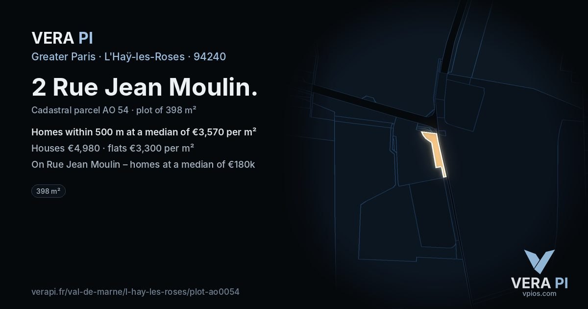 2 Rue Jean Moulin, L'Haÿ-les-Roses at night – the plot lit, the parcels around coloured by the prices near them