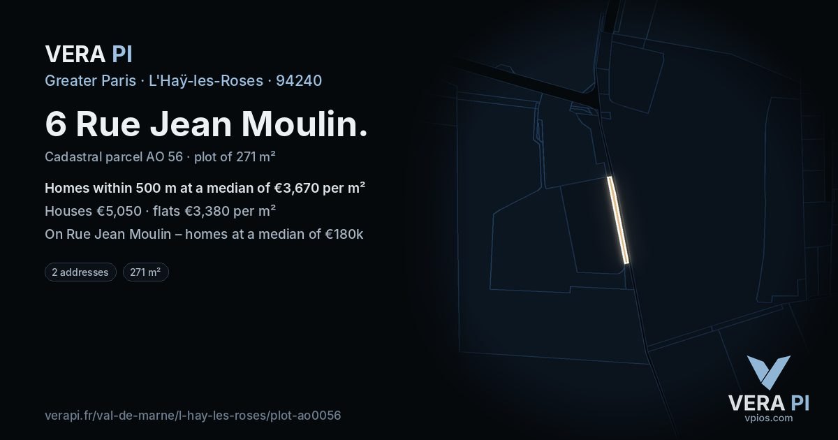 6 Rue Jean Moulin, L'Haÿ-les-Roses at night – the plot lit, the parcels around coloured by the prices near them