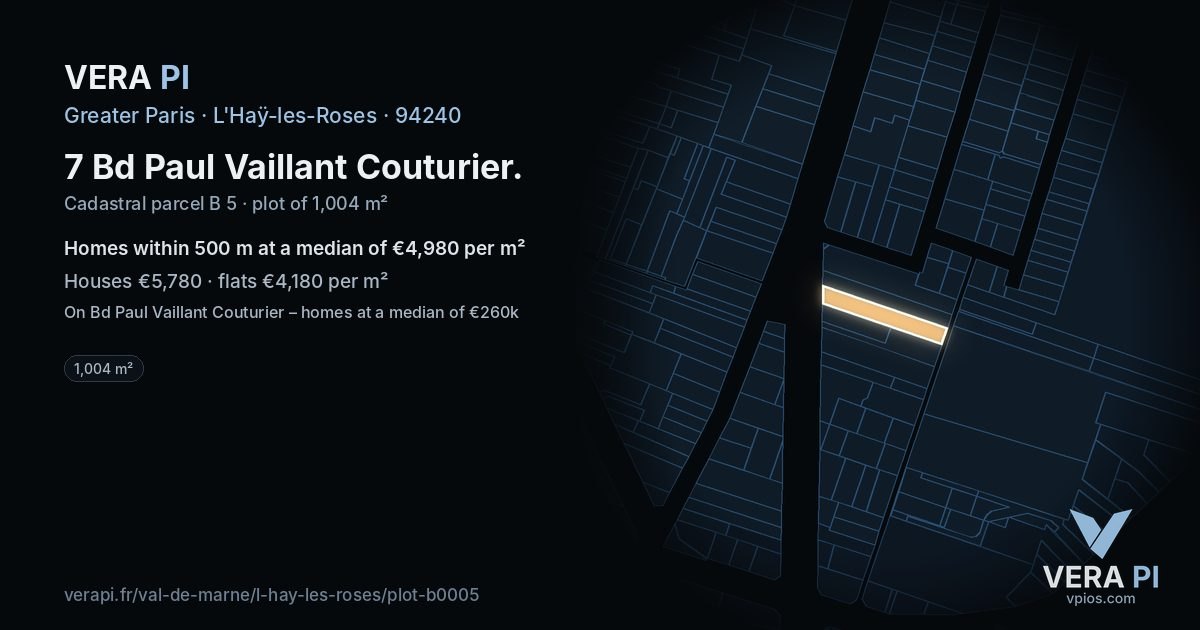 7 Bd Paul Vaillant Couturier, L'Haÿ-les-Roses at night – the plot lit, the parcels around coloured by the prices near them