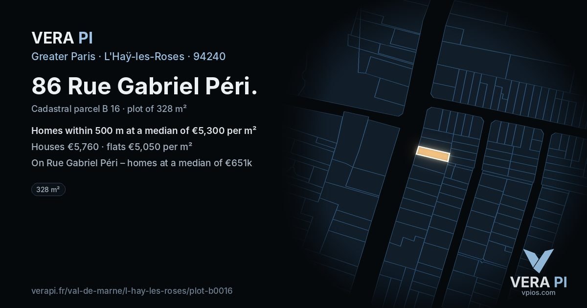 86 Rue Gabriel Péri, L'Haÿ-les-Roses at night – the plot lit, the parcels around coloured by the prices near them