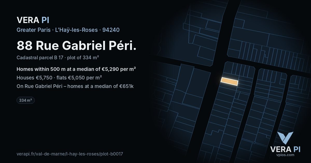 88 Rue Gabriel Péri, L'Haÿ-les-Roses at night – the plot lit, the parcels around coloured by the prices near them