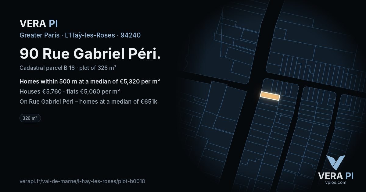 90 Rue Gabriel Péri, L'Haÿ-les-Roses at night – the plot lit, the parcels around coloured by the prices near them