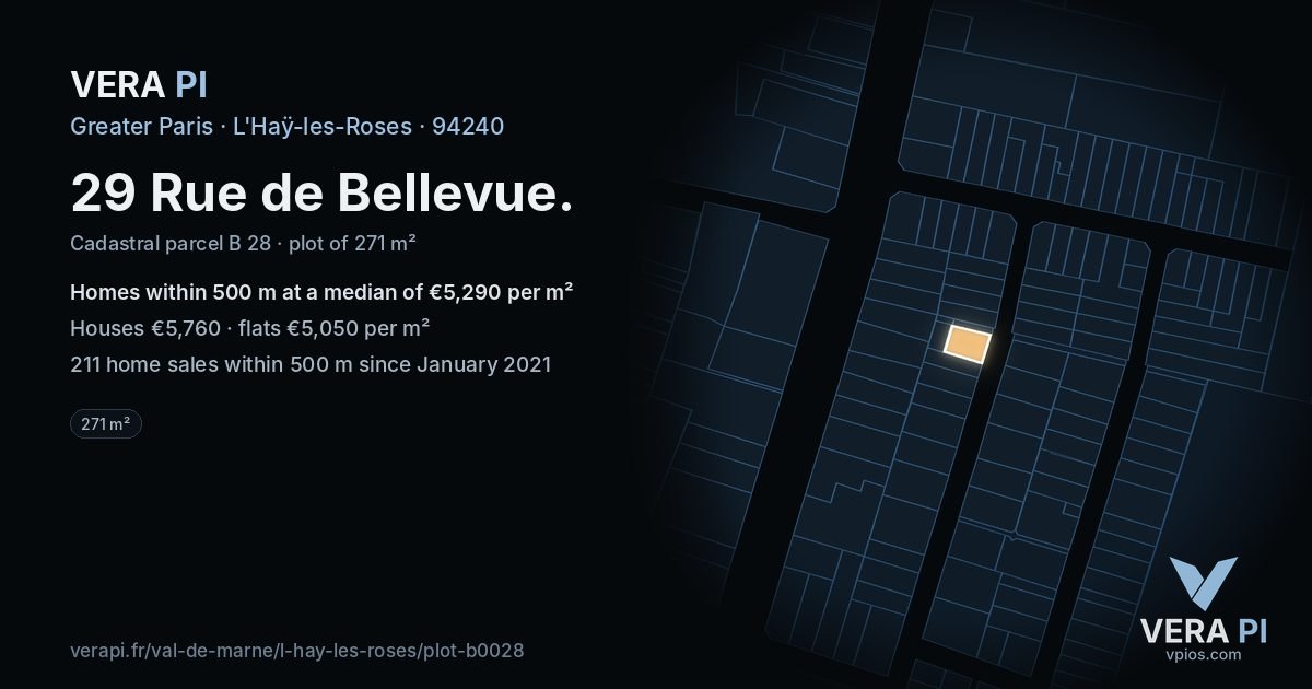 29 Rue de Bellevue, L'Haÿ-les-Roses at night – the plot lit, the parcels around coloured by the prices near them